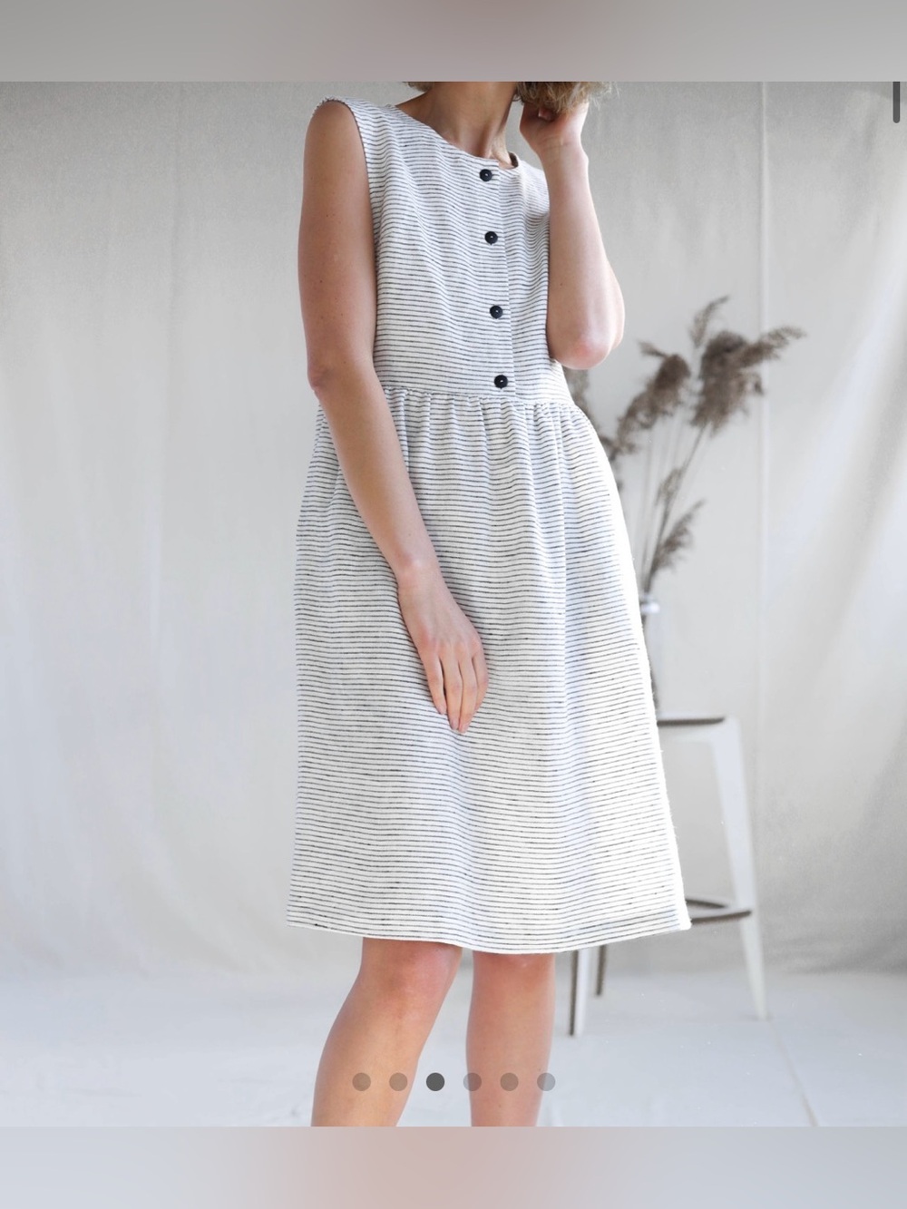 OffOn STRIPED LINEN SLEEVELESS DRESS